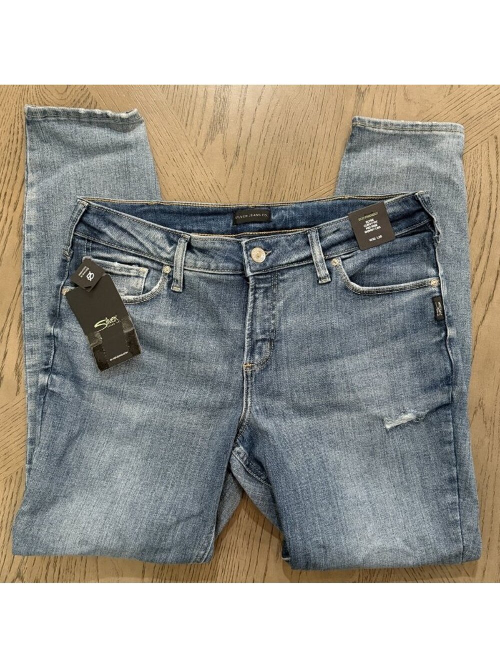 Silver Jeans Elyse Curvy Fit Mid Rise Skinny Jeans Medium Wash 32x29 $78 NEW